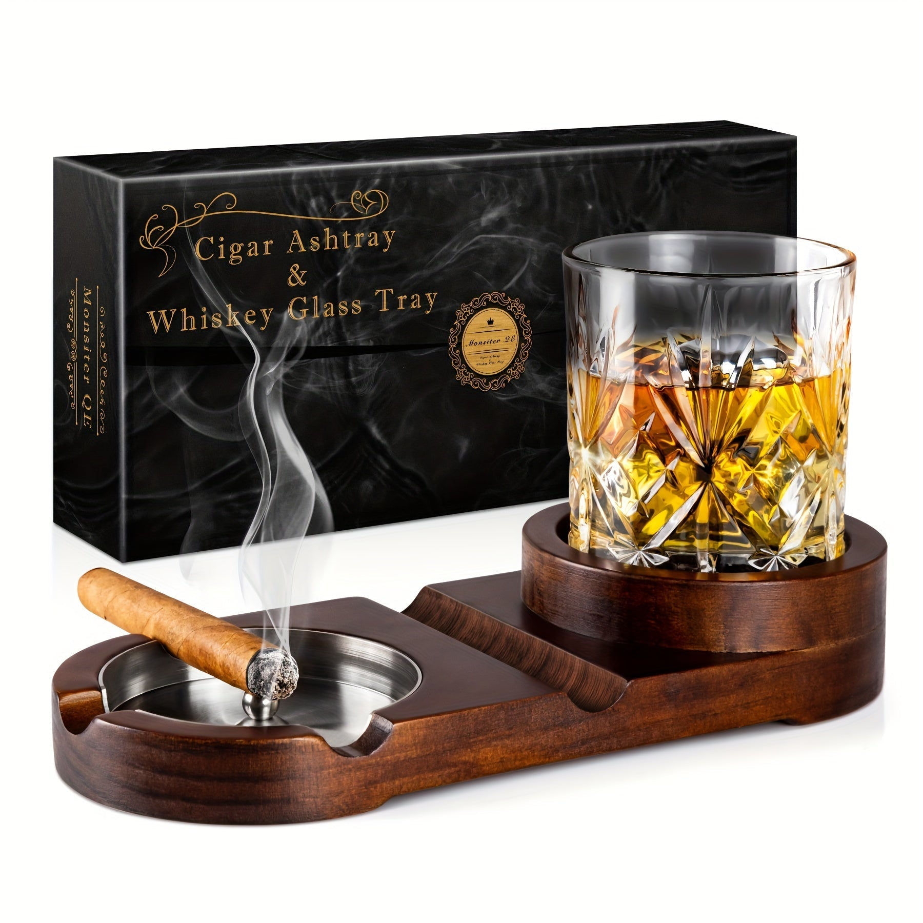 Creative Cigar Ashtray and Whiskey Glass Tray - The Perfect Father's Day Gift or Corporate Gift