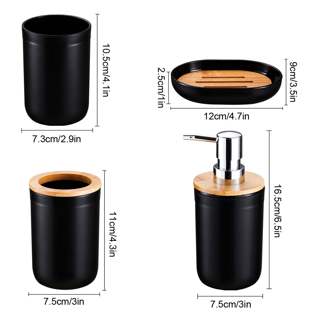 Bathroom Accessories Set with Bamboo Lid – 4-Piece Set for Bathroom Decor