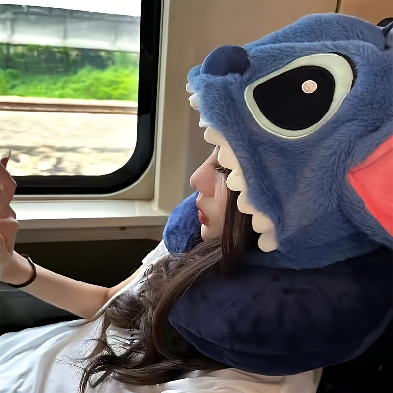 Plush Stitch Travel Neck Pillow with Hood - Comfortable U-Shaped Pillow with Ear Flaps