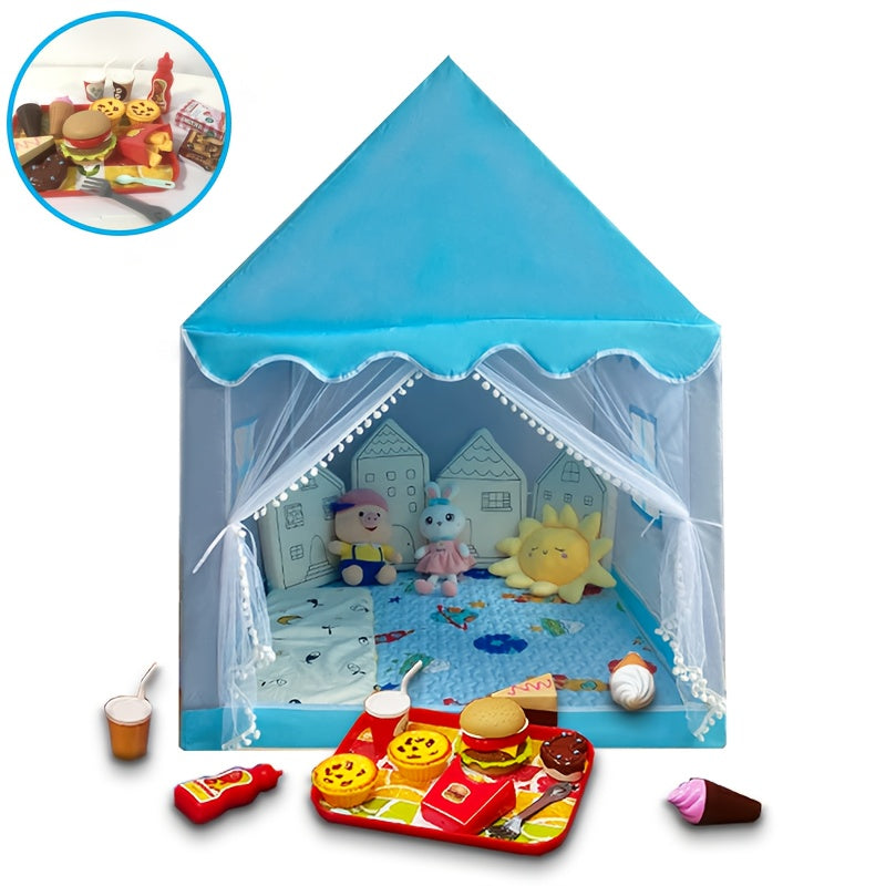Play Tent for Kids – Cheerful Blue Princess House with Burger Playset for Hours of Fun