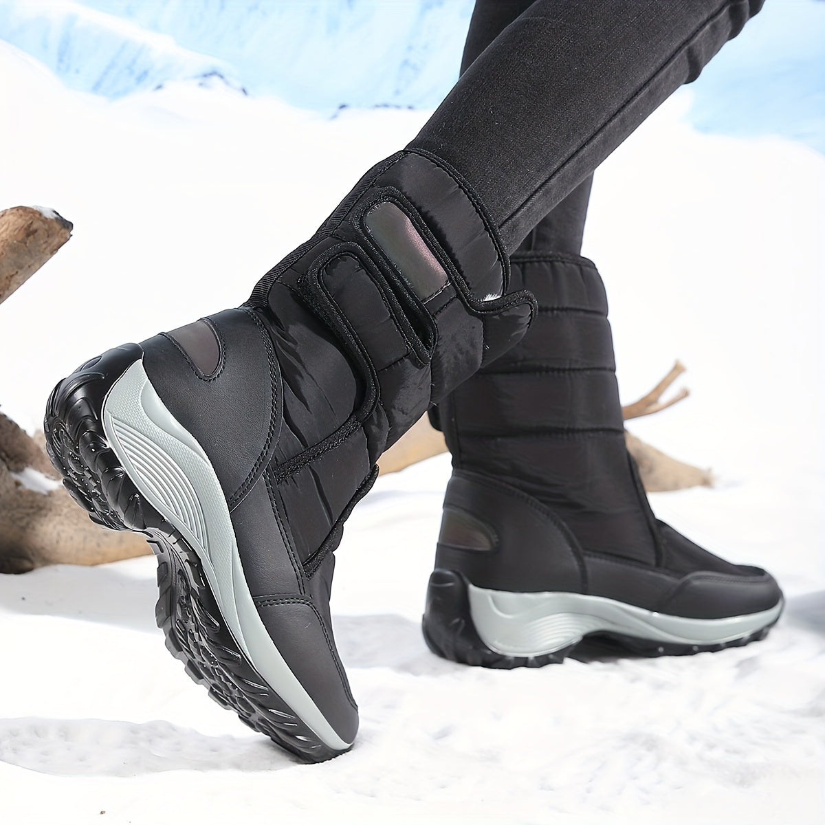 Ladies Mid-Cut Snow Boots – Warm Winter Boots with Anti-Slip Sole and Velcro Closure