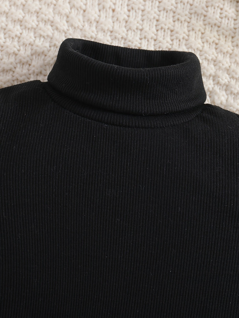 Feline Elegant Turtleneck Outfit for Kids - Checkered Skirt and Sweater Set