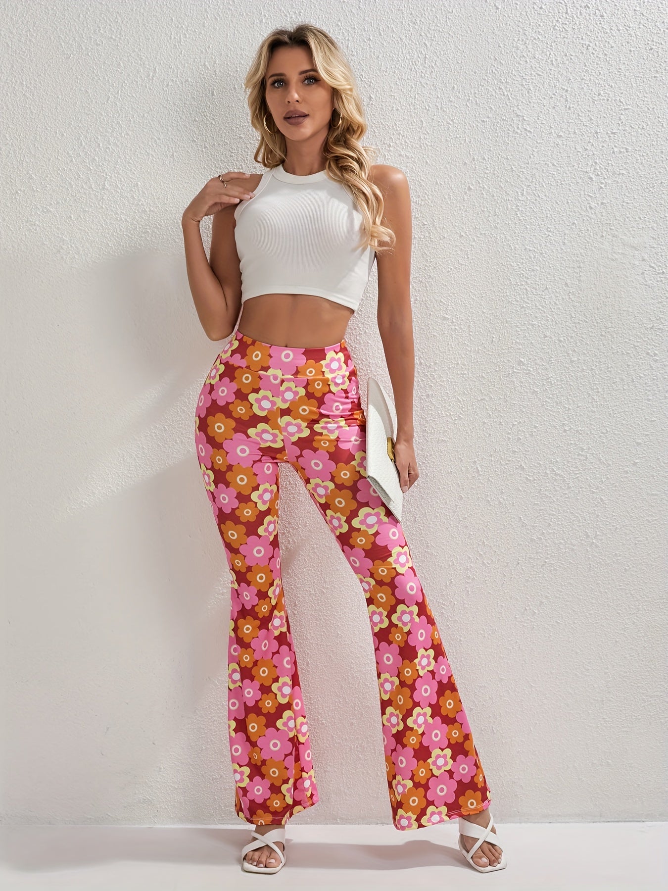 Cheerful Floral Flared Pants – Stylish and Breathable for Spring and Summer