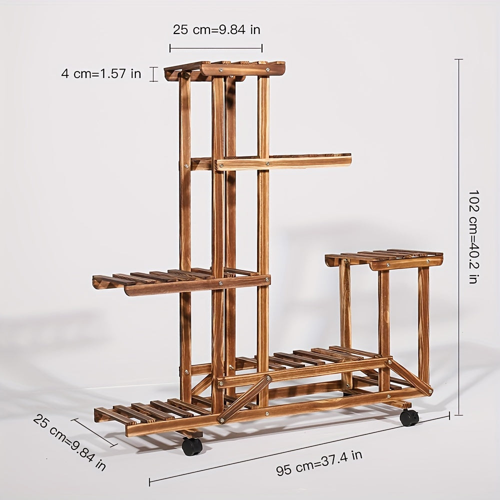 Robust 6-Tier Wooden Plant Stand – Carbonized Treatment