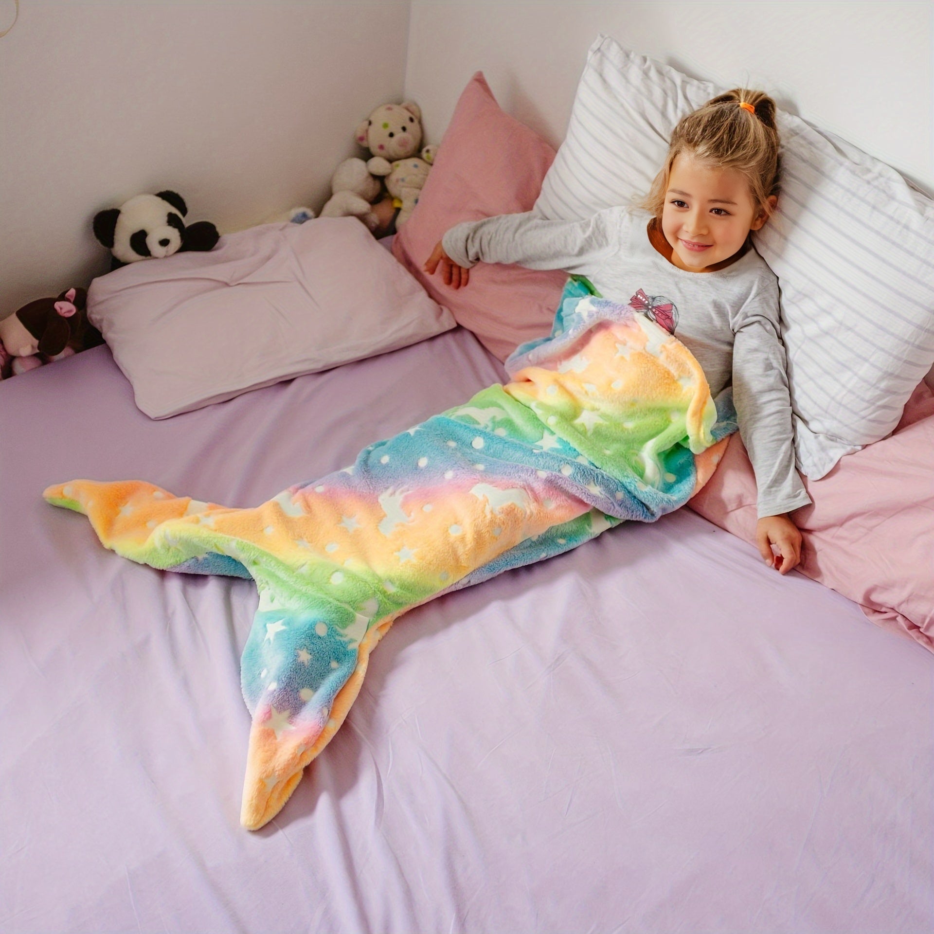 Magical Mermaid Sleeping Bag with Glow-in-the-Dark Effect – Soft Fleece Blanket for Children