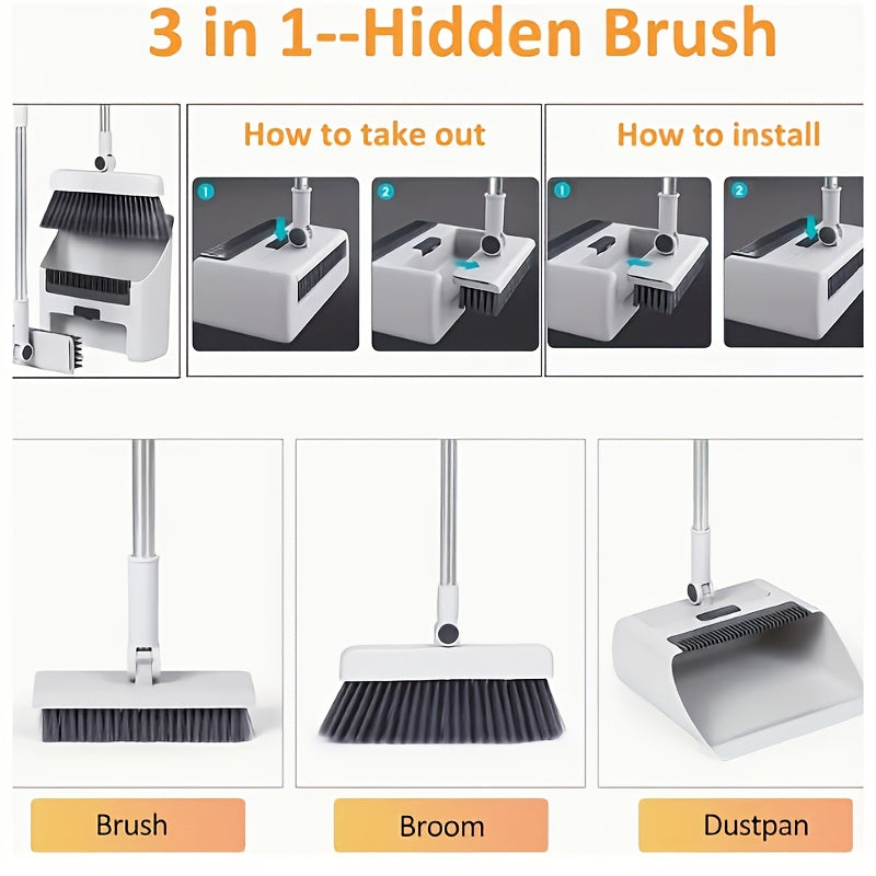 Foldable 3-in-1 Broom and Dustpan Set – Convenient Solution for Quick and Efficient Cleaning