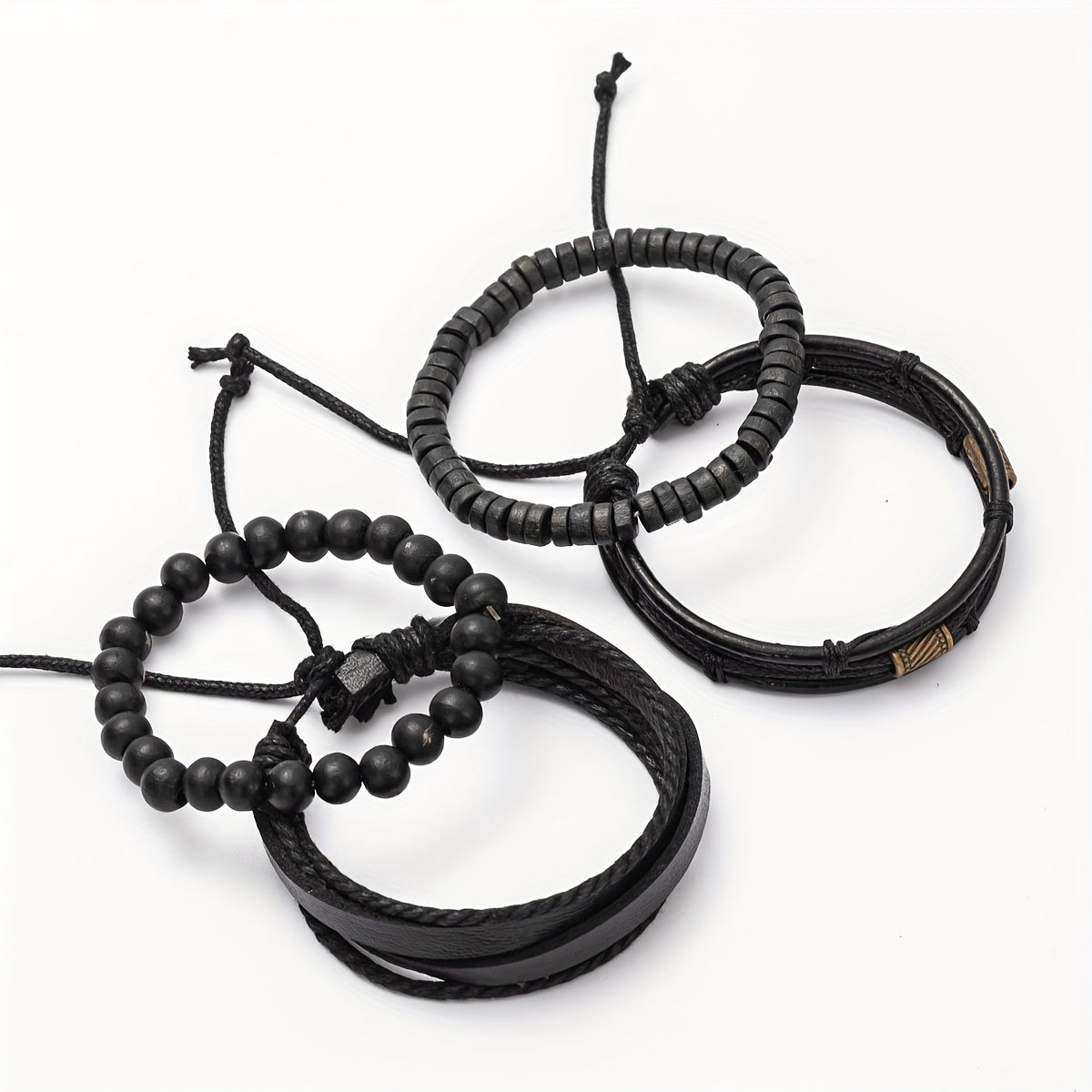 Stylish Leather and Wooden Bracelets Set - For the Modern Man