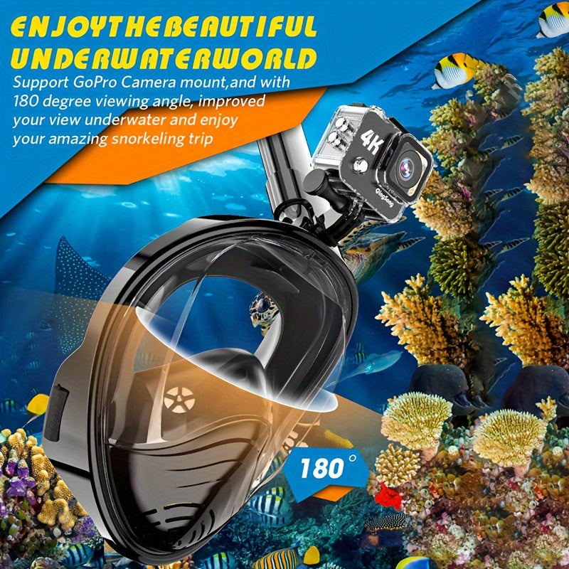 Full Face Snorkel Mask – 180° Panoramic View and Camera Mount for Perfect Underwater Experience