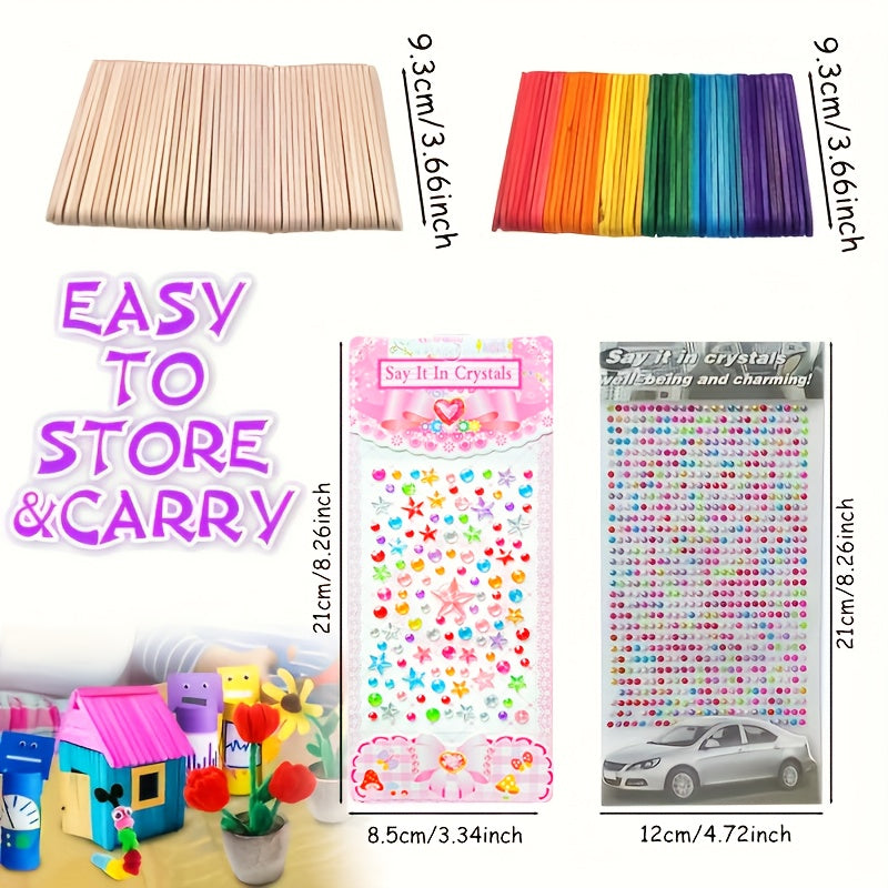 Complete Craft Set for Children – Creative Set with Stickers, Sticks, Feathers, and More