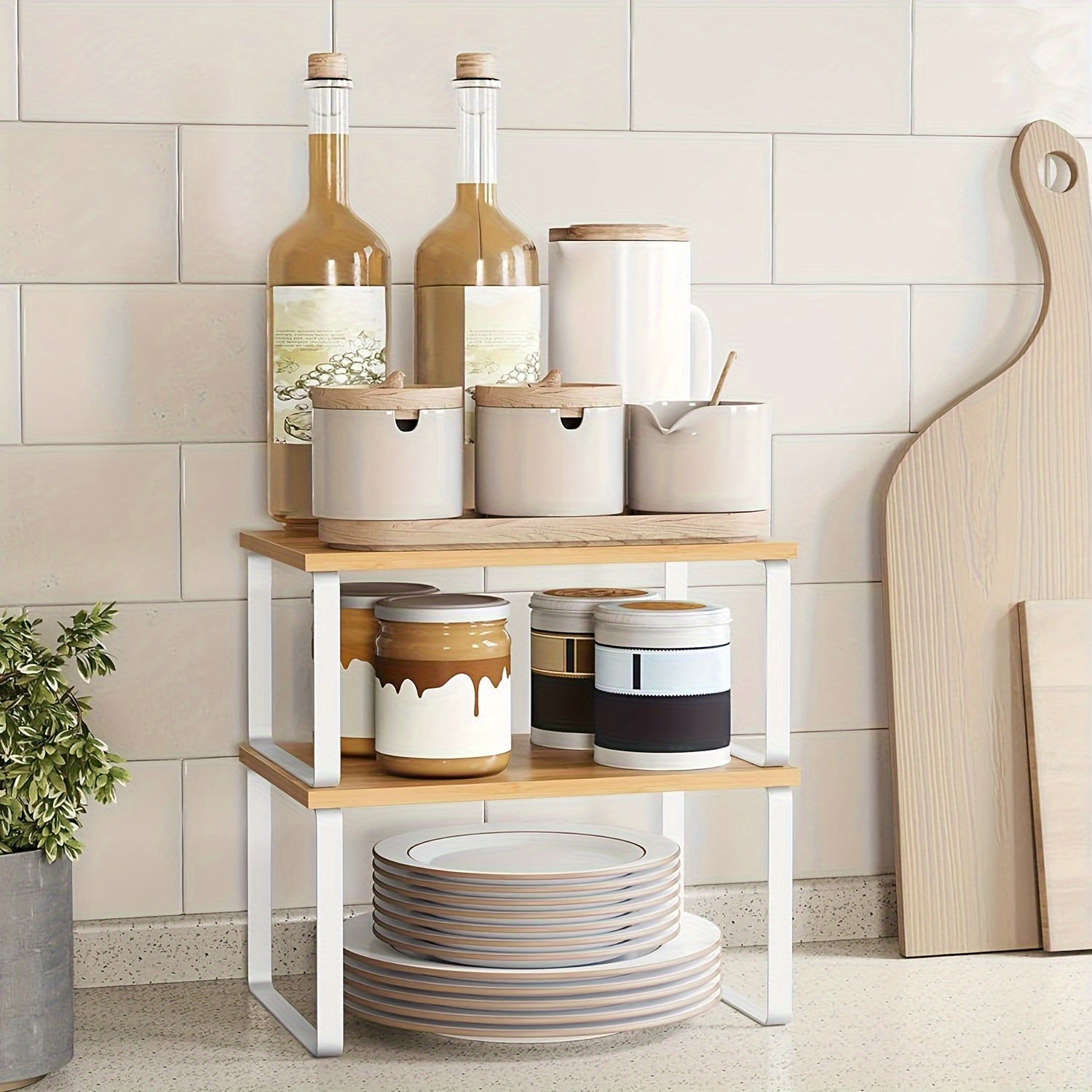 2-Piece Adjustable Bamboo Storage Racks – Stylish and Space-Saving for Cabinets or Countertops