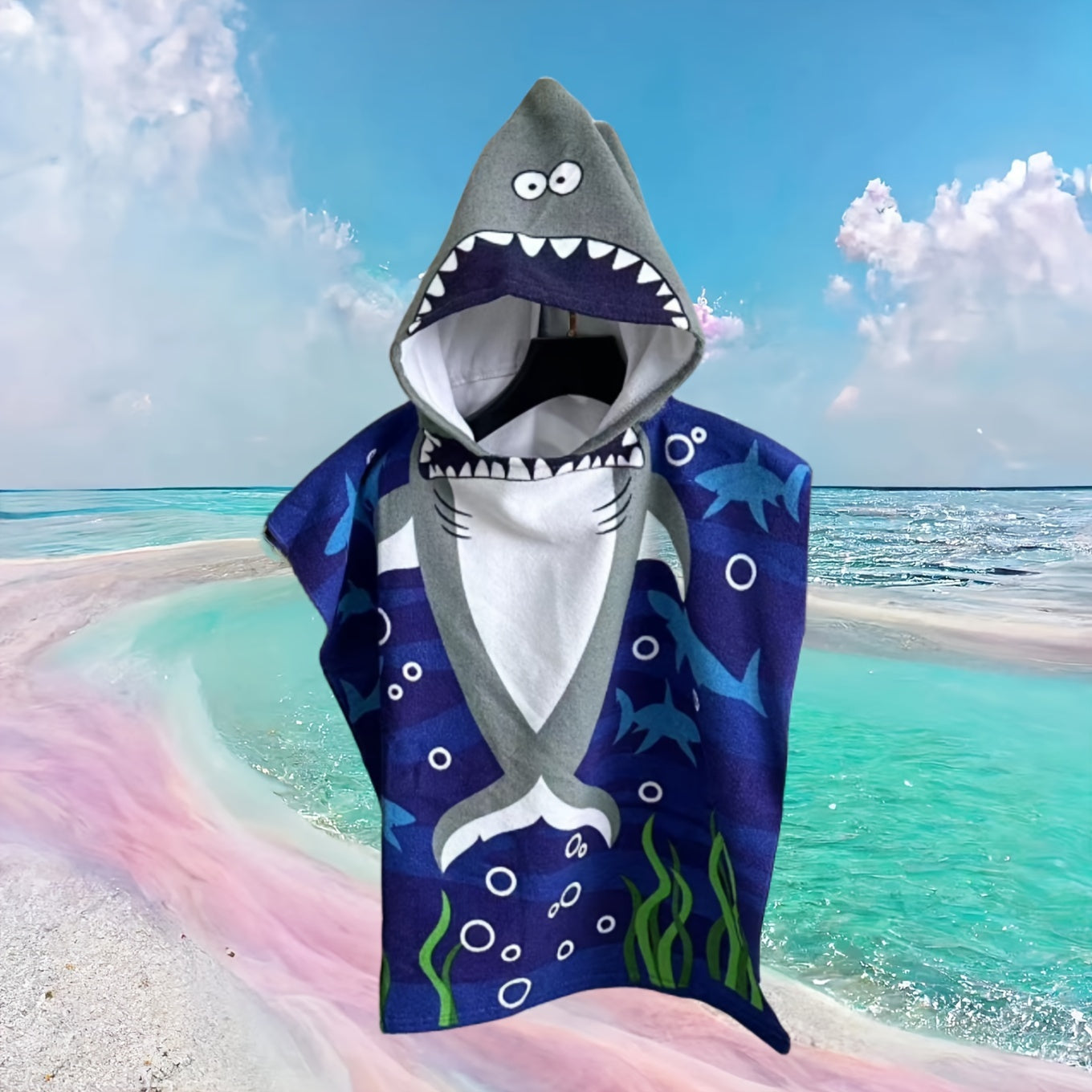 Cartoon Dinosaurs and Pirates Beach Towel for Kids – Soft Bath Cape with Hood