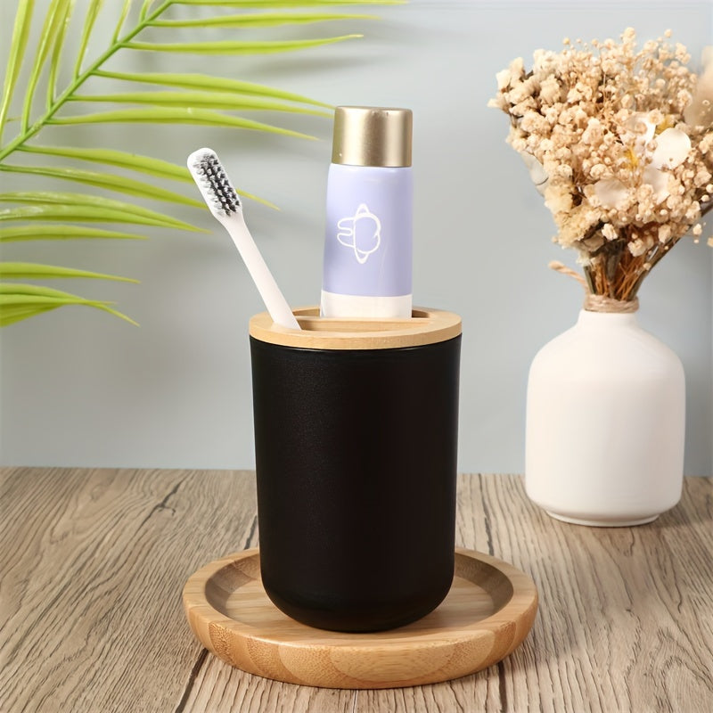 Bathroom Accessories Set with Bamboo Lid – 4-Piece Set for Bathroom Decor