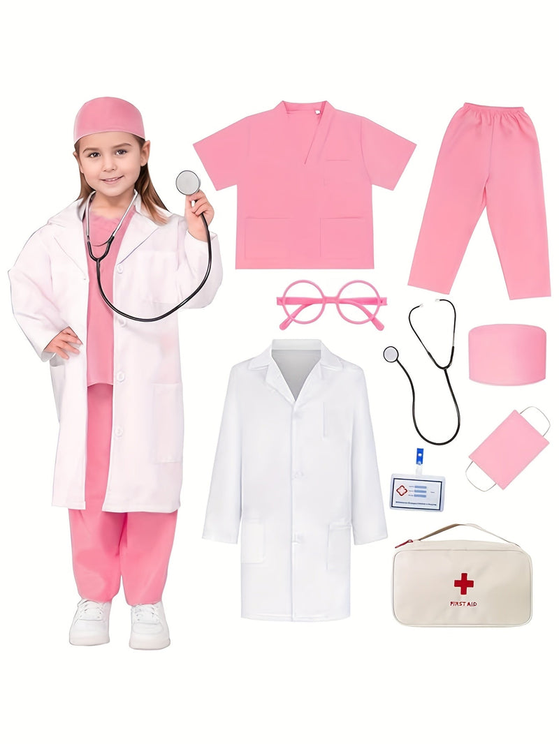 Kids Doctor Costume Set – 9-Piece Set with Stethoscope and First Aid Bag