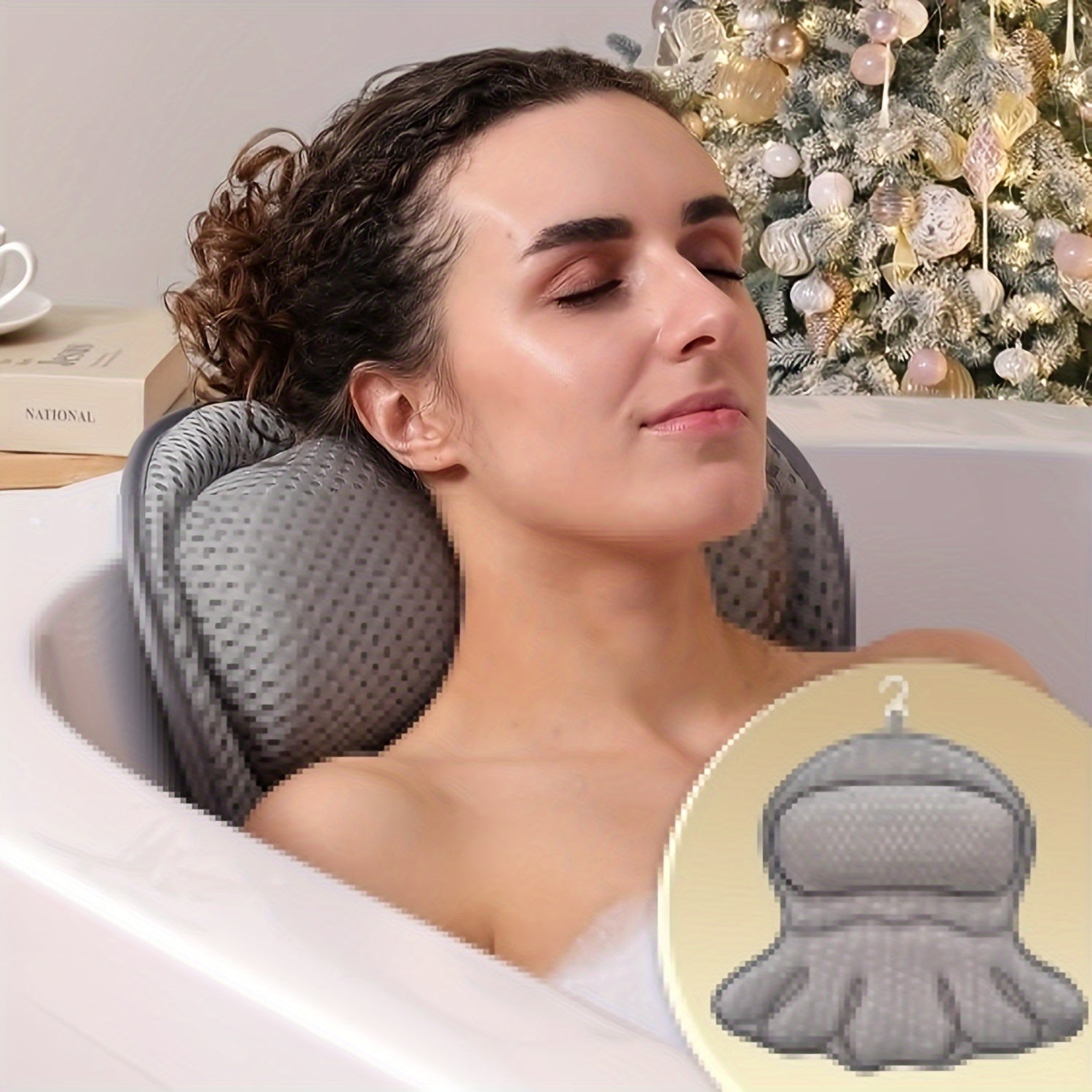 LuxieSpa 4D Luxe Bath Pillow - Breathable Pillow with Neck and Back Support for a Relaxing Bath