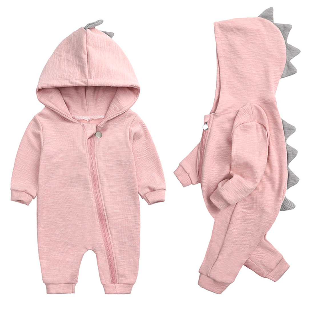 DinoBaby Jumpsuit – Soft Onesie with Hood and Playful Back Details