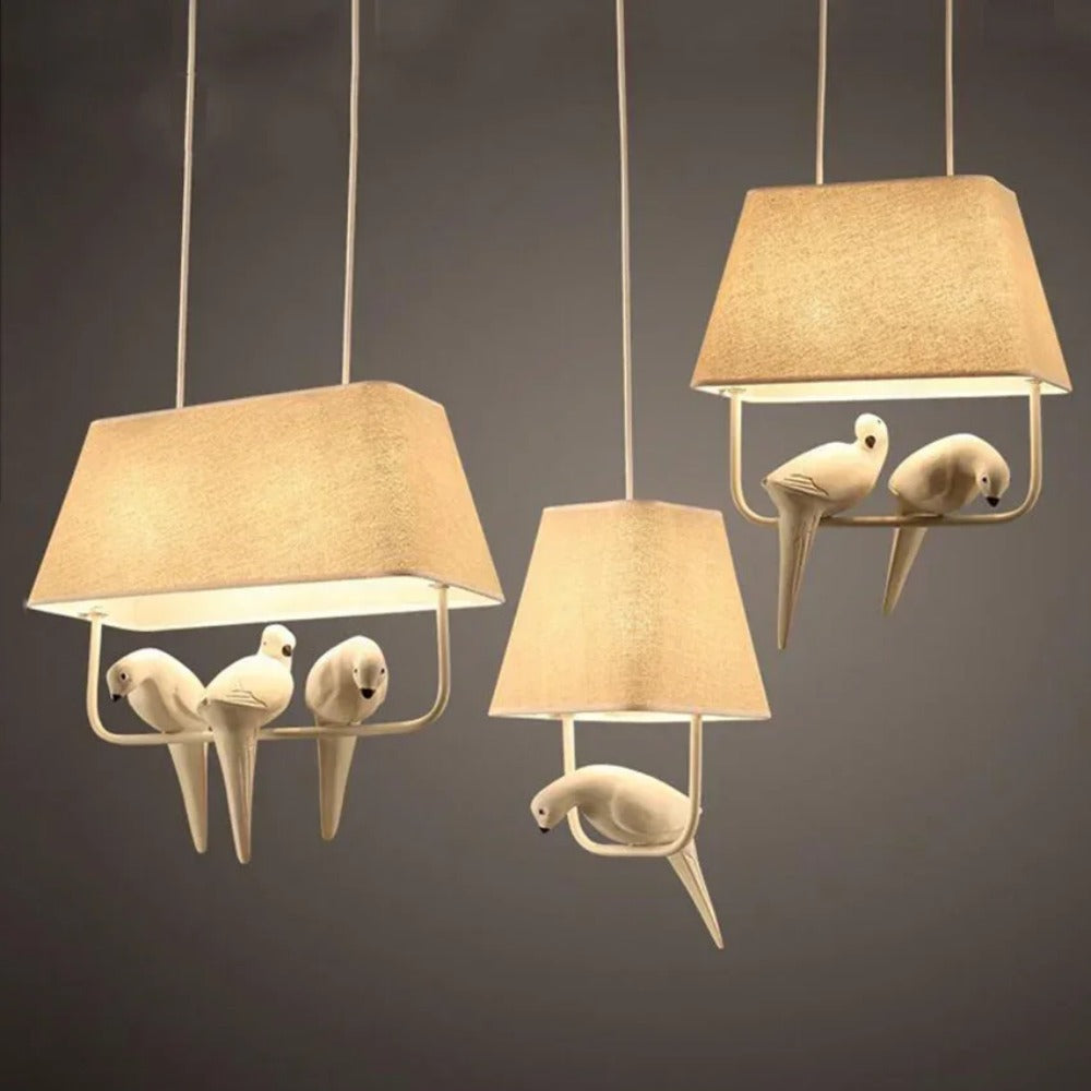 Pendant Light with Bird and Linen Shade – Atmospheric and Unique Design