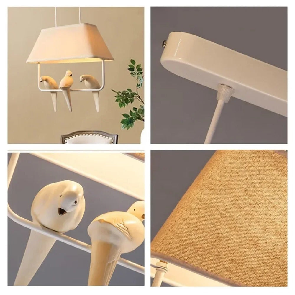 Pendant Light with Bird and Linen Shade – Atmospheric and Unique Design