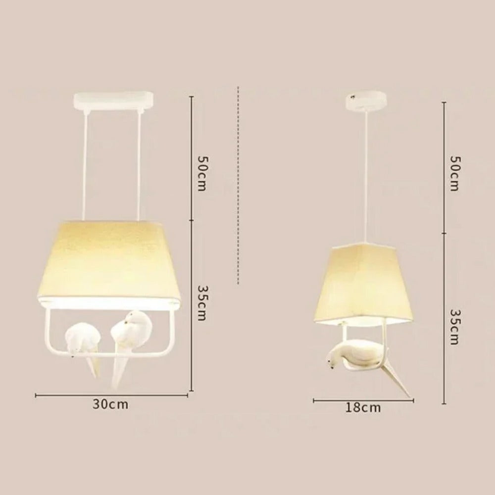 Pendant Light with Bird and Linen Shade – Atmospheric and Unique Design