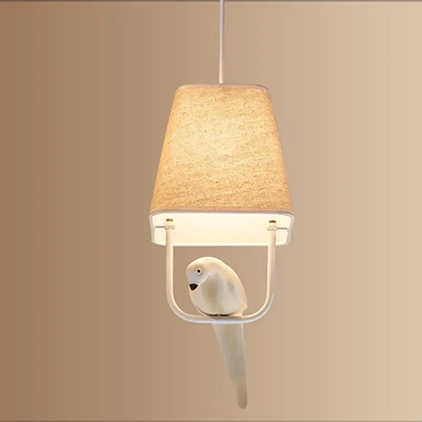 Pendant Light with Bird and Linen Shade – Atmospheric and Unique Design