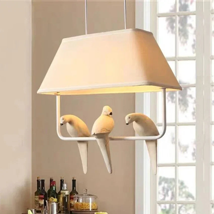 Pendant Light with Bird and Linen Shade – Atmospheric and Unique Design