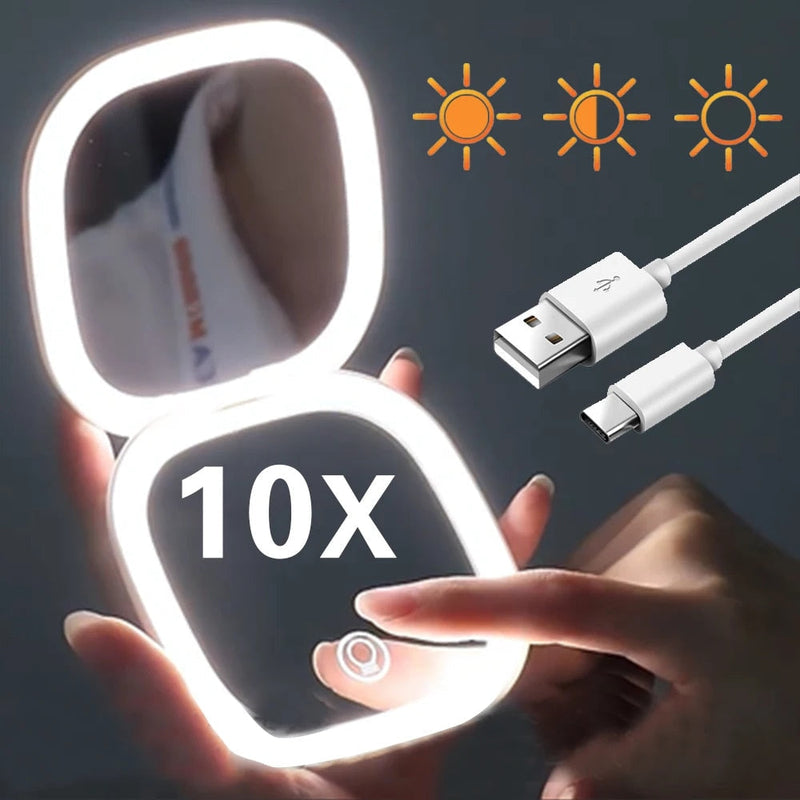Mini LED Compact Mirror 1x/10x – Precision Lighting Beauty Tool