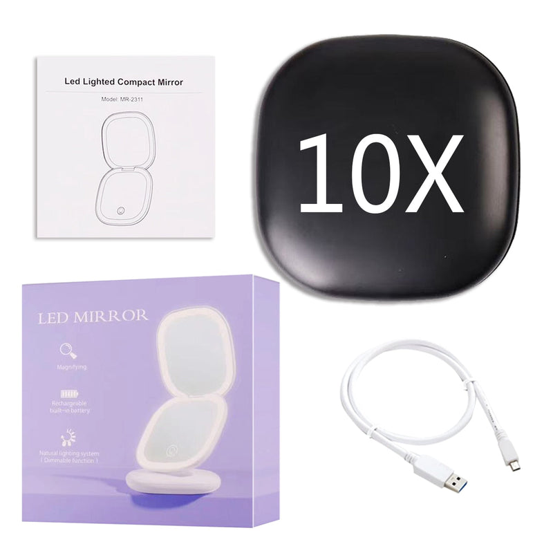 Mini LED Compact Mirror 1x/10x – Precision Lighting Beauty Tool