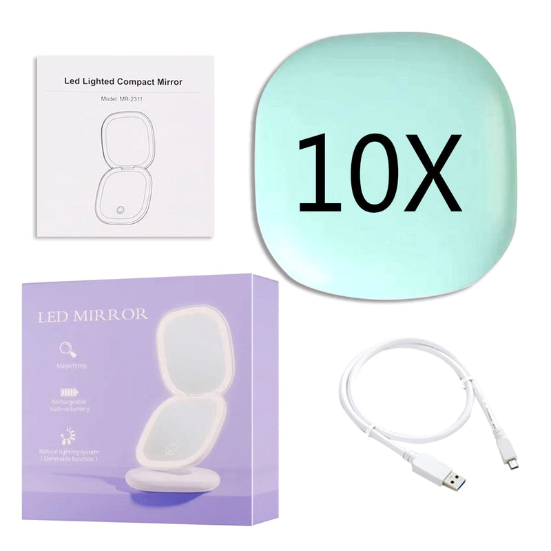 Mini LED Compact Mirror 1x/10x – Precision Lighting Beauty Tool