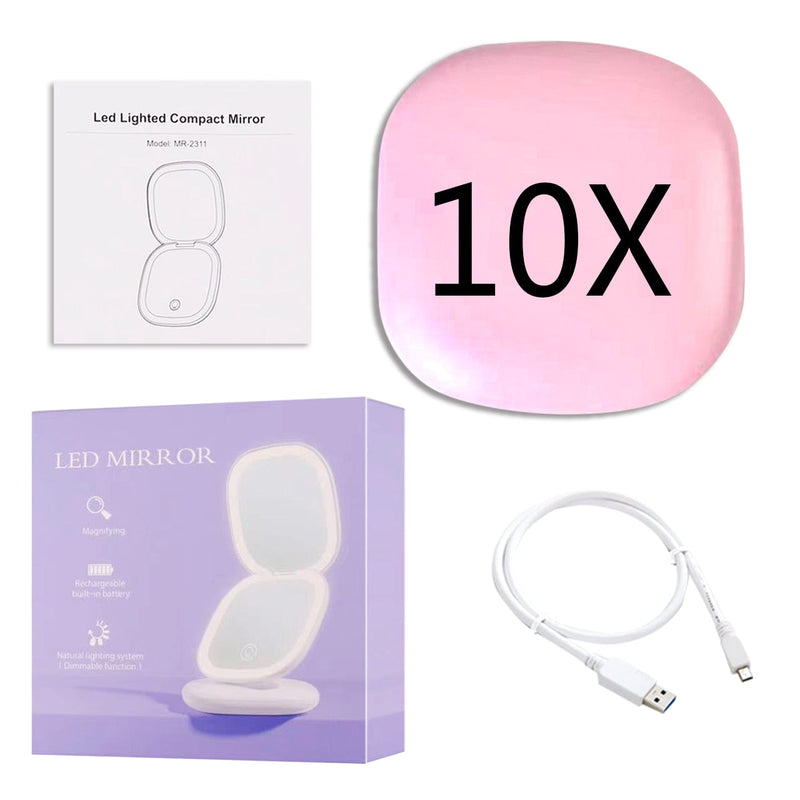 Mini LED Compact Mirror 1x/10x – Precision Lighting Beauty Tool