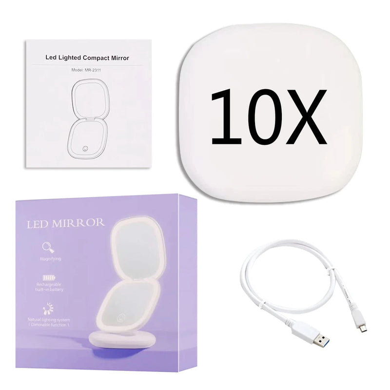 Mini LED Compact Mirror 1x/10x – Precision Lighting Beauty Tool