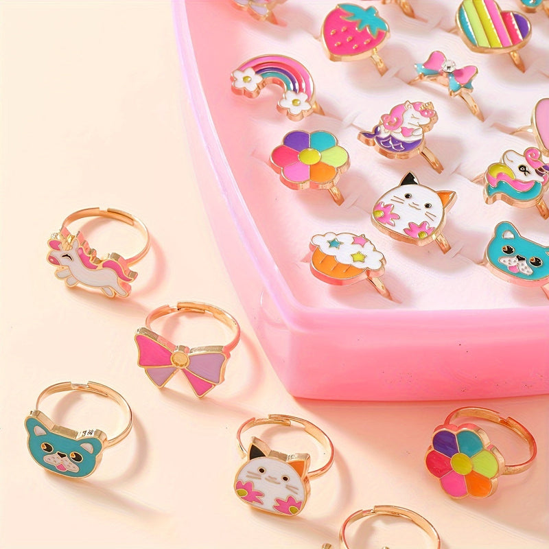 Lola Magical Princess Rings Set - 36 Pieces Adjustable Rings for Girls