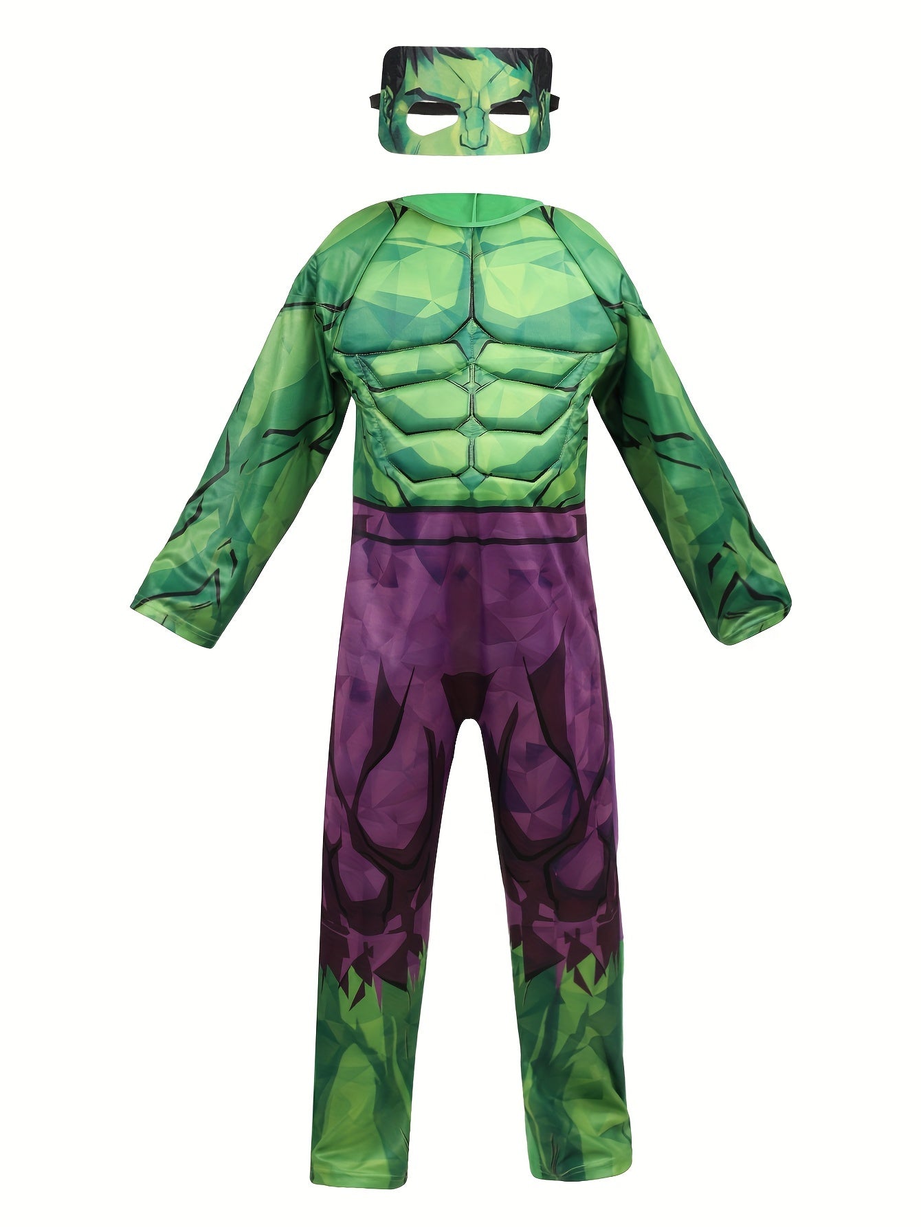 Superhero Costume for Kids – Green Jumpsuit with Muscle Design and Mask