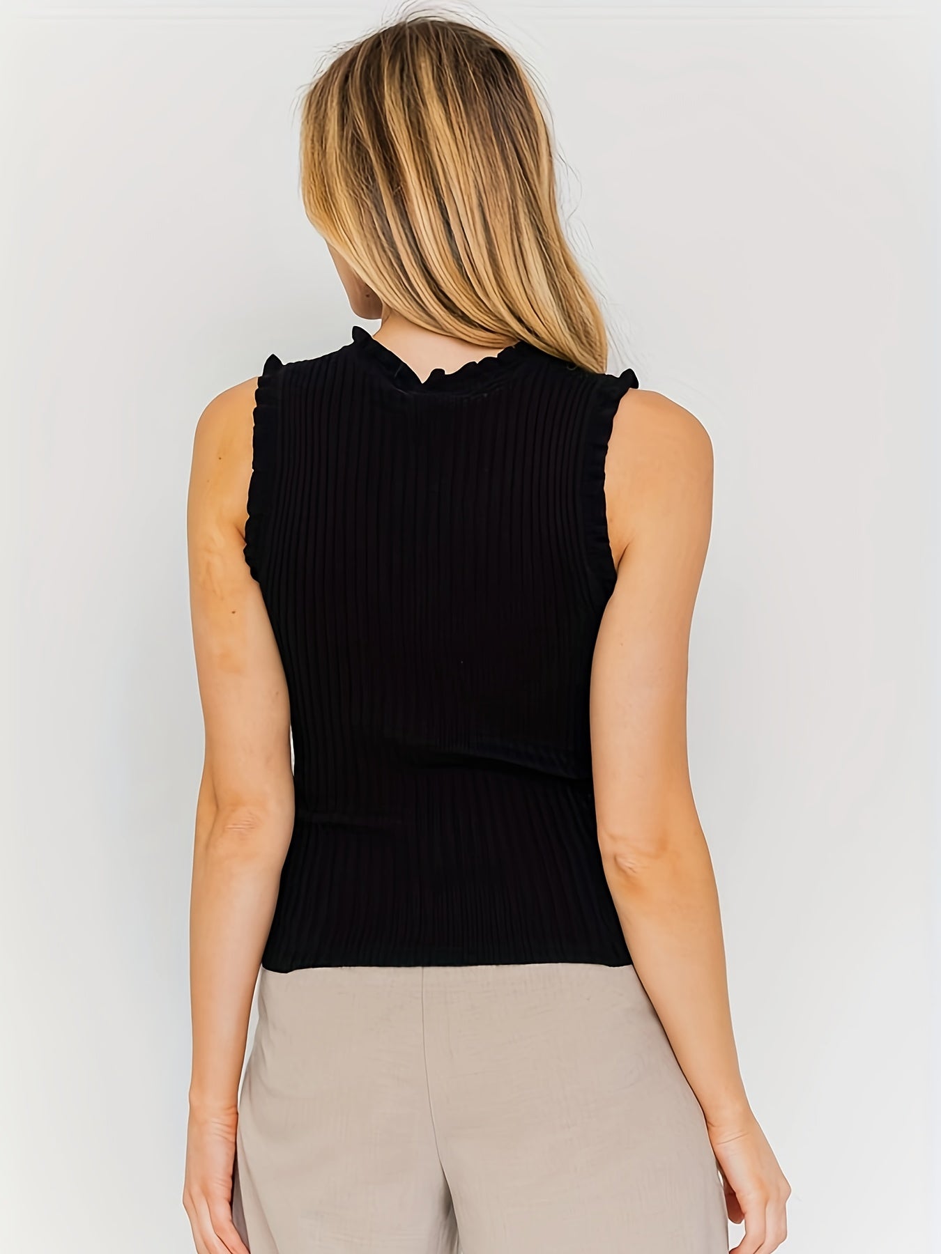 Elegant Sleeveless Top with Shimmering Stripes & Checkered Edges