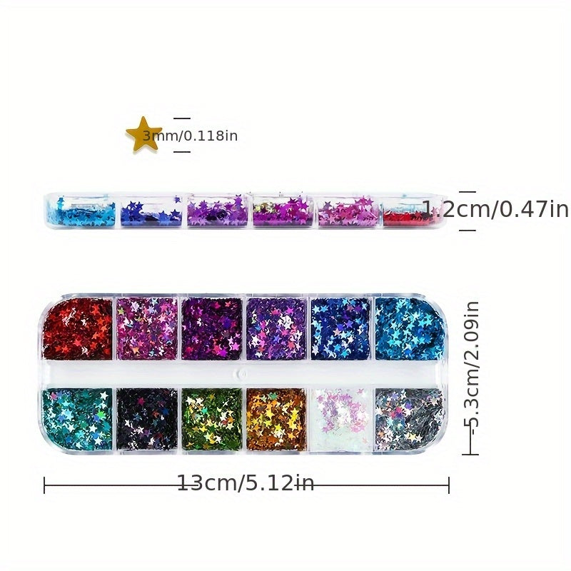 12 Colors Star Sequins – Glitter Sequins in Long Box for DIY and Scrapbooking