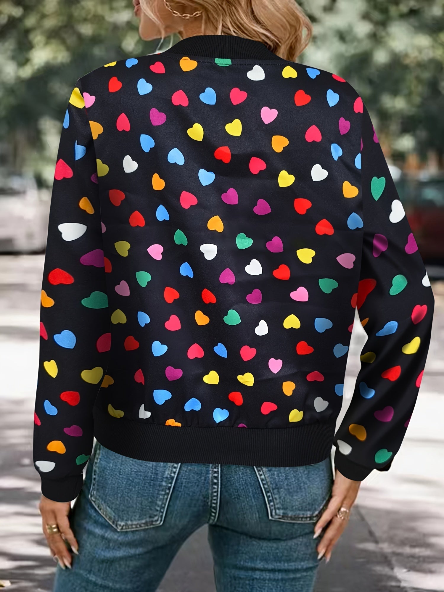 Joyful Hearts Bomber Jacket – Stylish and Comfortable Zip-up Jacket for Spring and Autumn