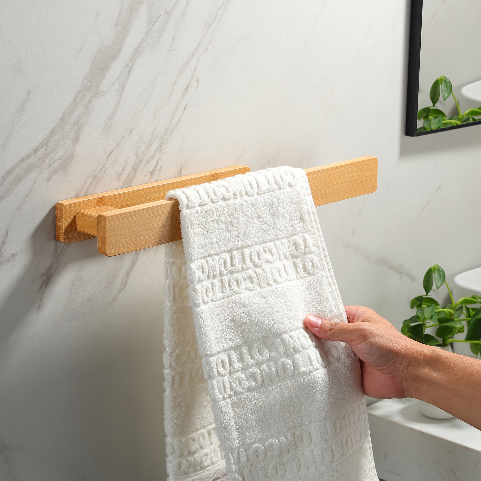 Modern Wooden Towel Holder – Elegant Wall-Mount Without Tools