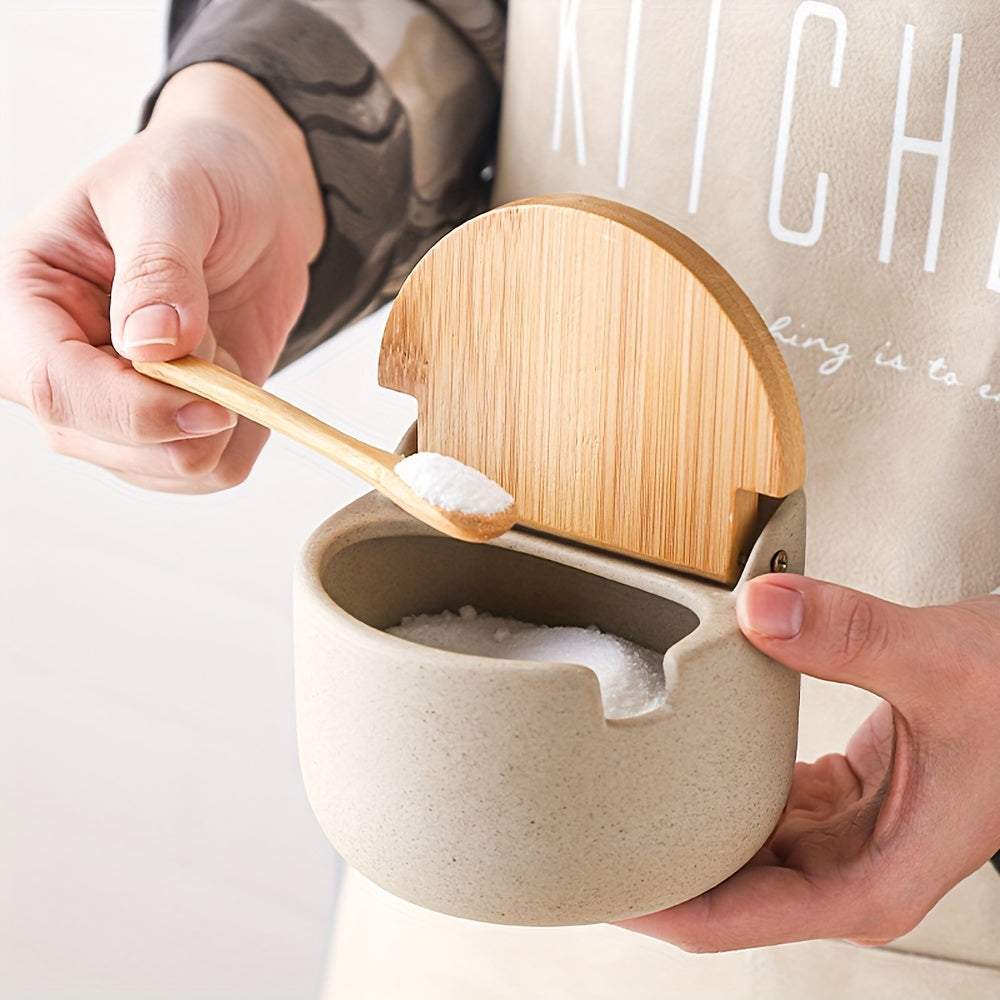 Ceramic Spice Jars Set – Durable with Bamboo Lid and Handy Tray