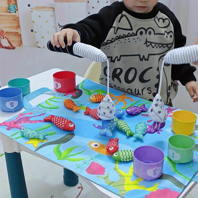Kids’ Fabric Fishing Set – Plush Fish and Stacking Cups for Learning Fun