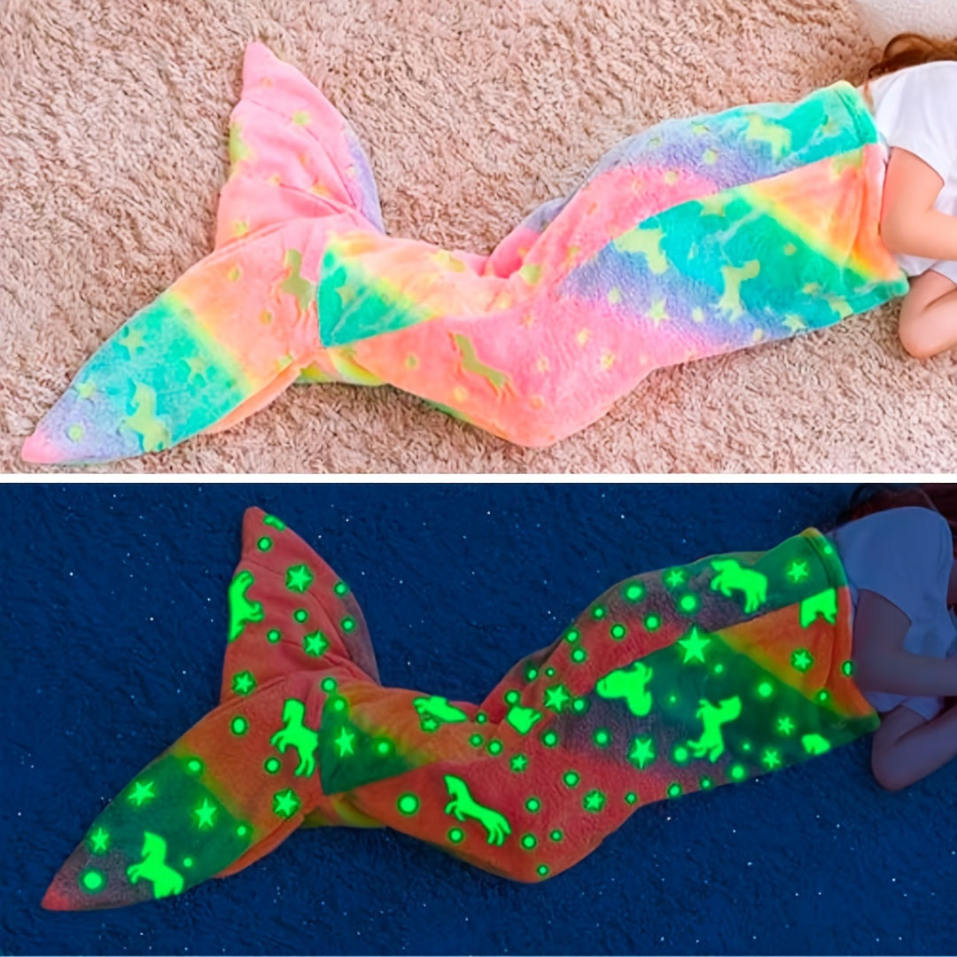 Magical Mermaid Sleeping Bag with Glow-in-the-Dark Effect – Soft Fleece Blanket for Children