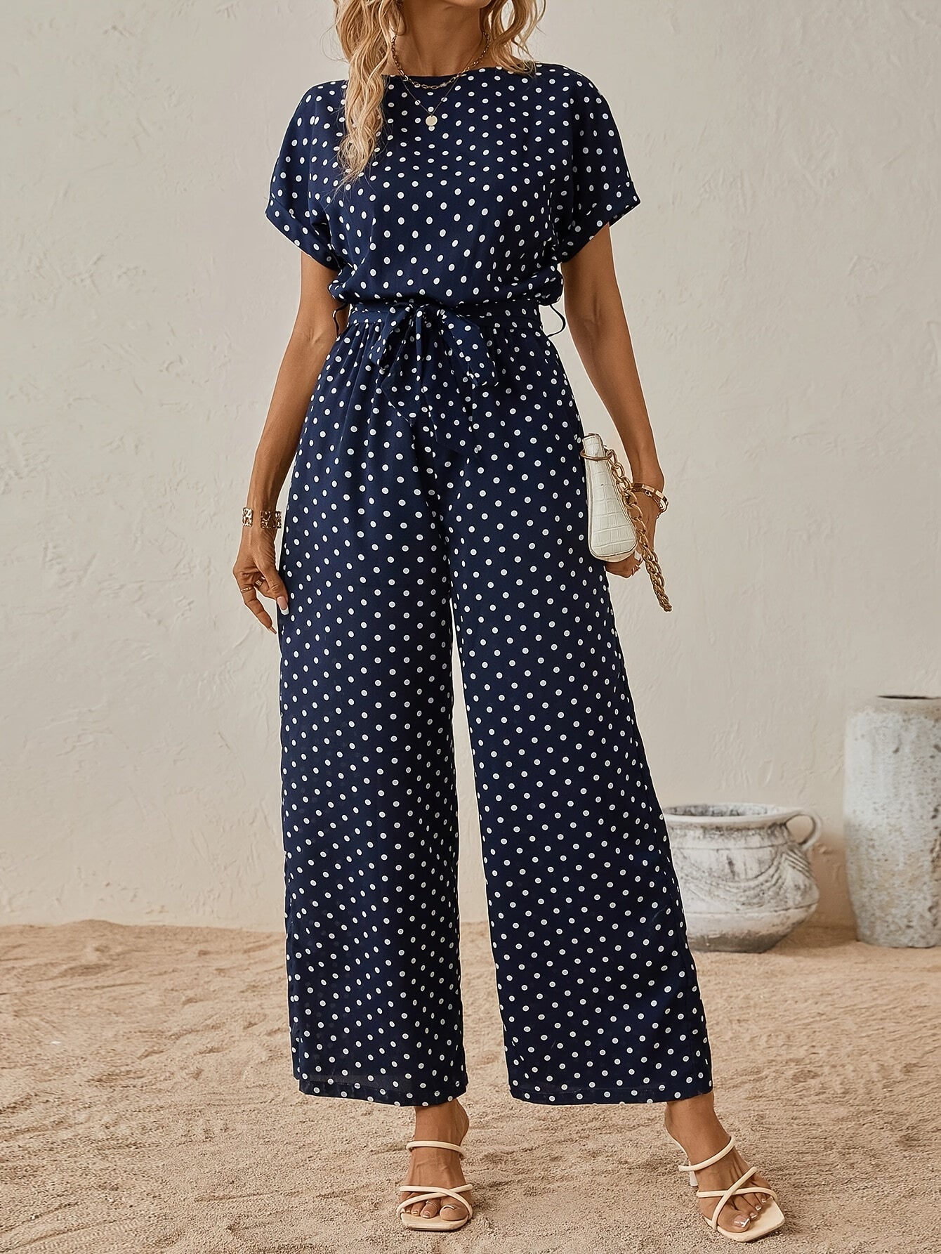 Dotted Jumpsuit with Waistband – Perfect for Summer Adventures and Casual Outings