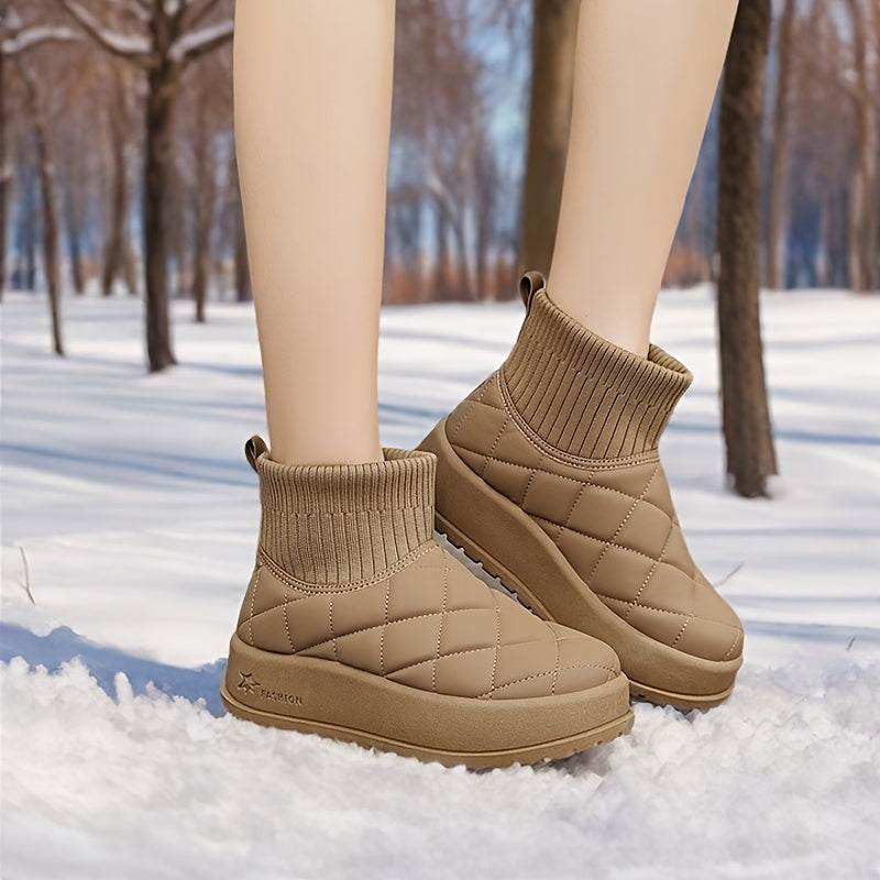 Ladies High-Top Winter Snow Boots – Quilted Design with Insulation and Slip-Resistant Rubber Sole