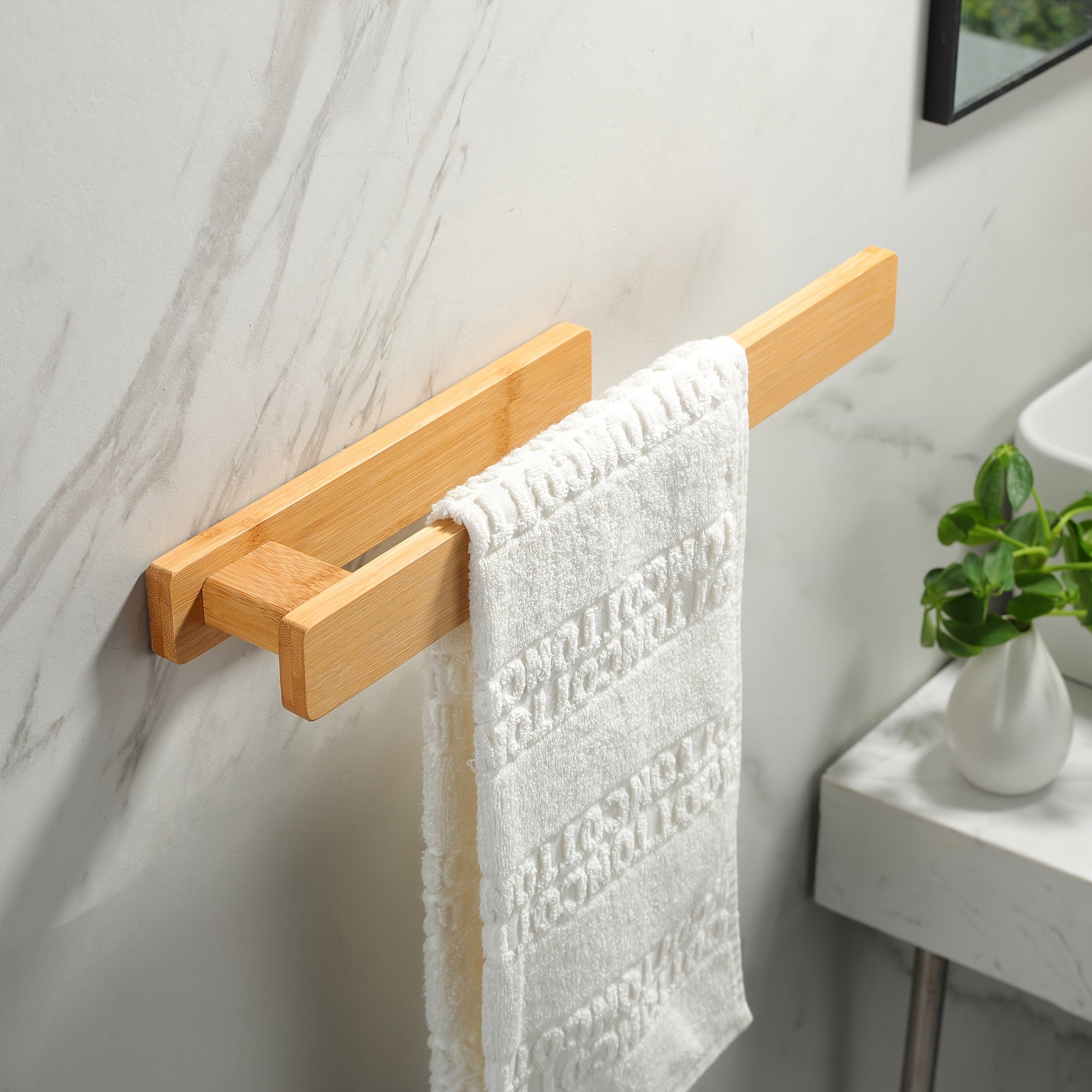 Modern Wooden Towel Holder – Elegant Wall-Mount Without Tools