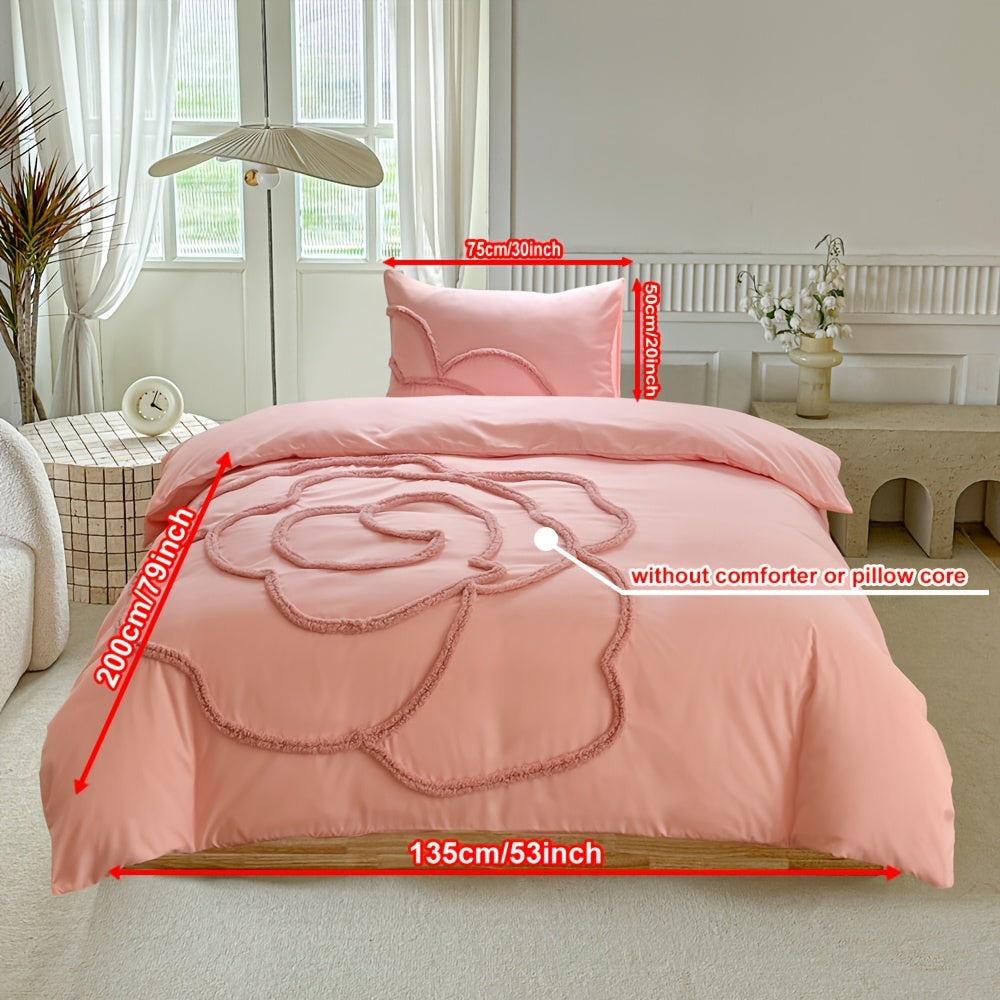 Tufted Bedding Set – Bedspread and Pillow Covers with Large Floral Design