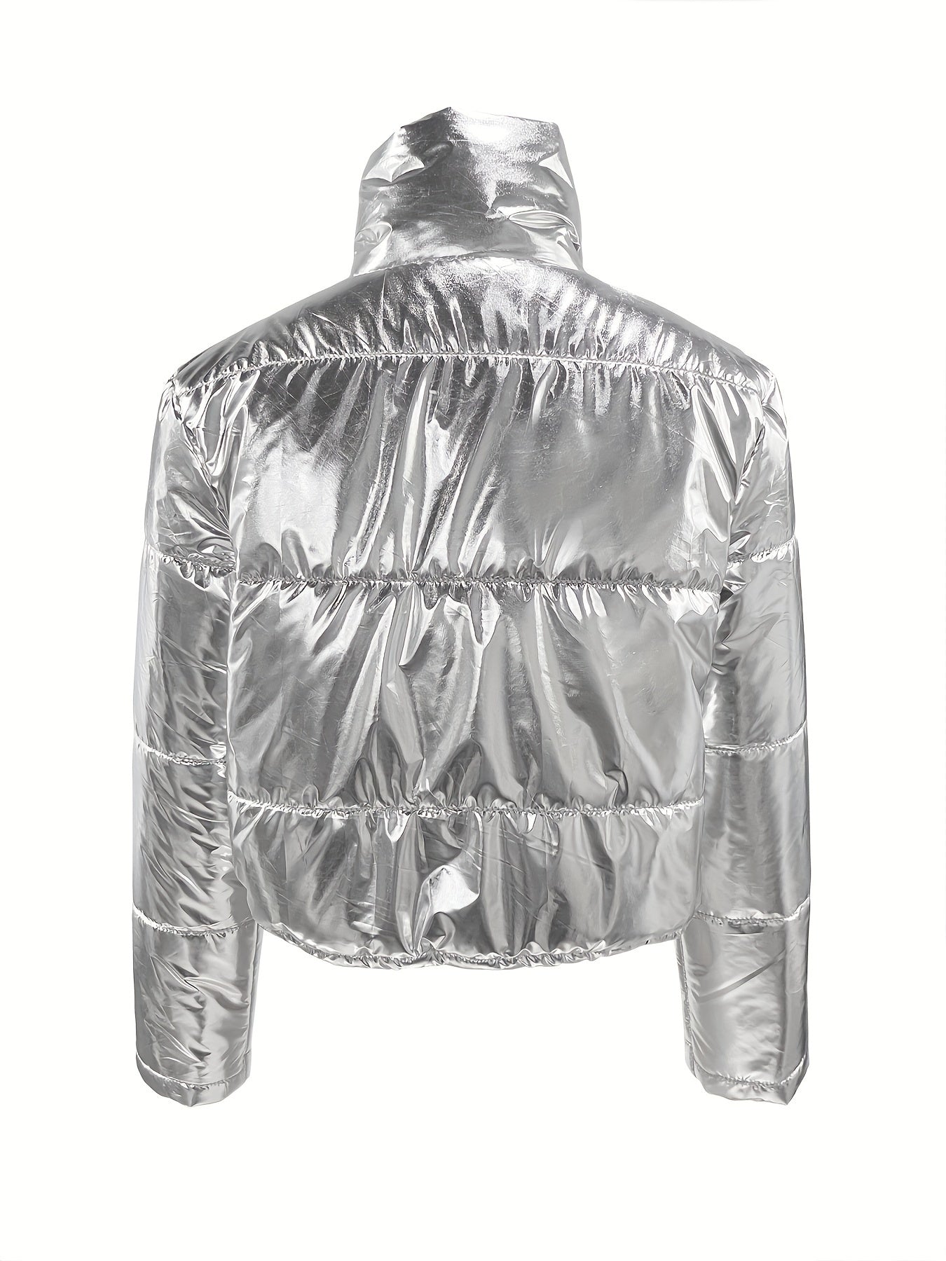 Shiny Short Jacket with Zipper - Warm and Stylish Winter Jacket for Women