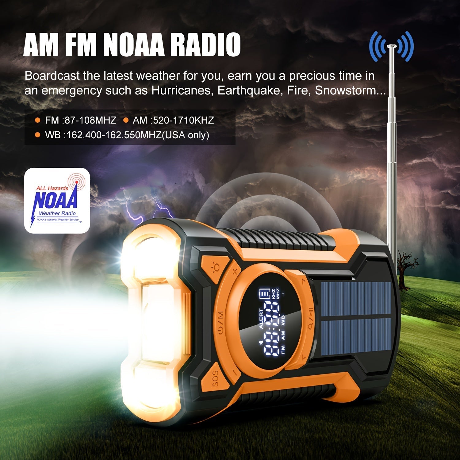 All-in-One Emergency Radio with Hand Crank and Solar Panel – For Camping and Emergency Situations