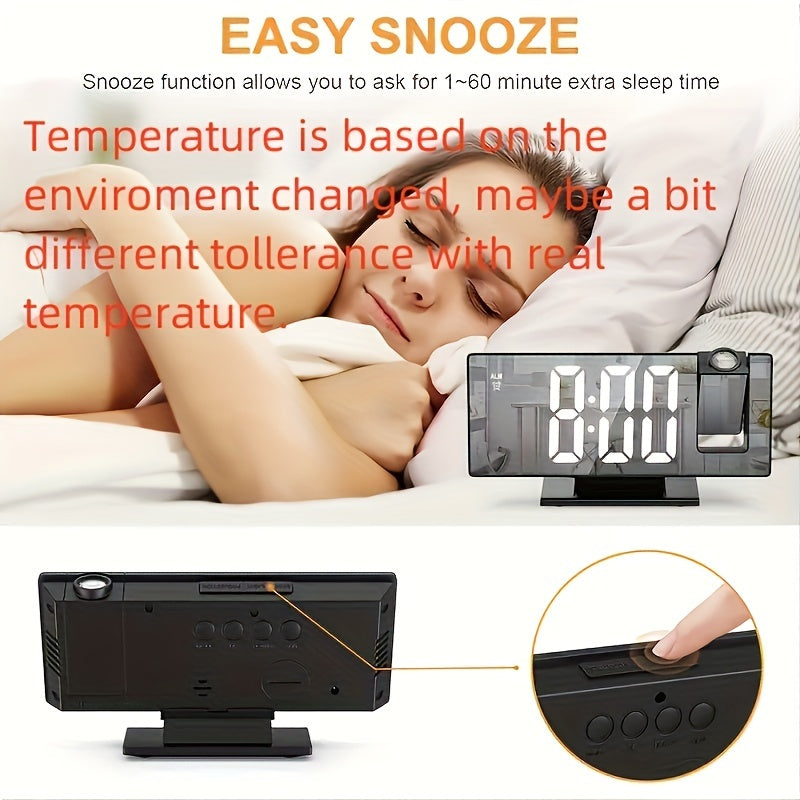 Digital Mirror Alarm Clock with Projection – Large LED Display and Multifunctional Alarm Feature