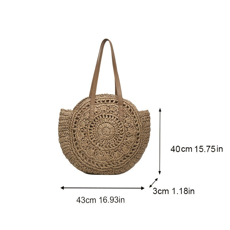 SunWave Round Straw Shoulder Bag – Casual and Airy