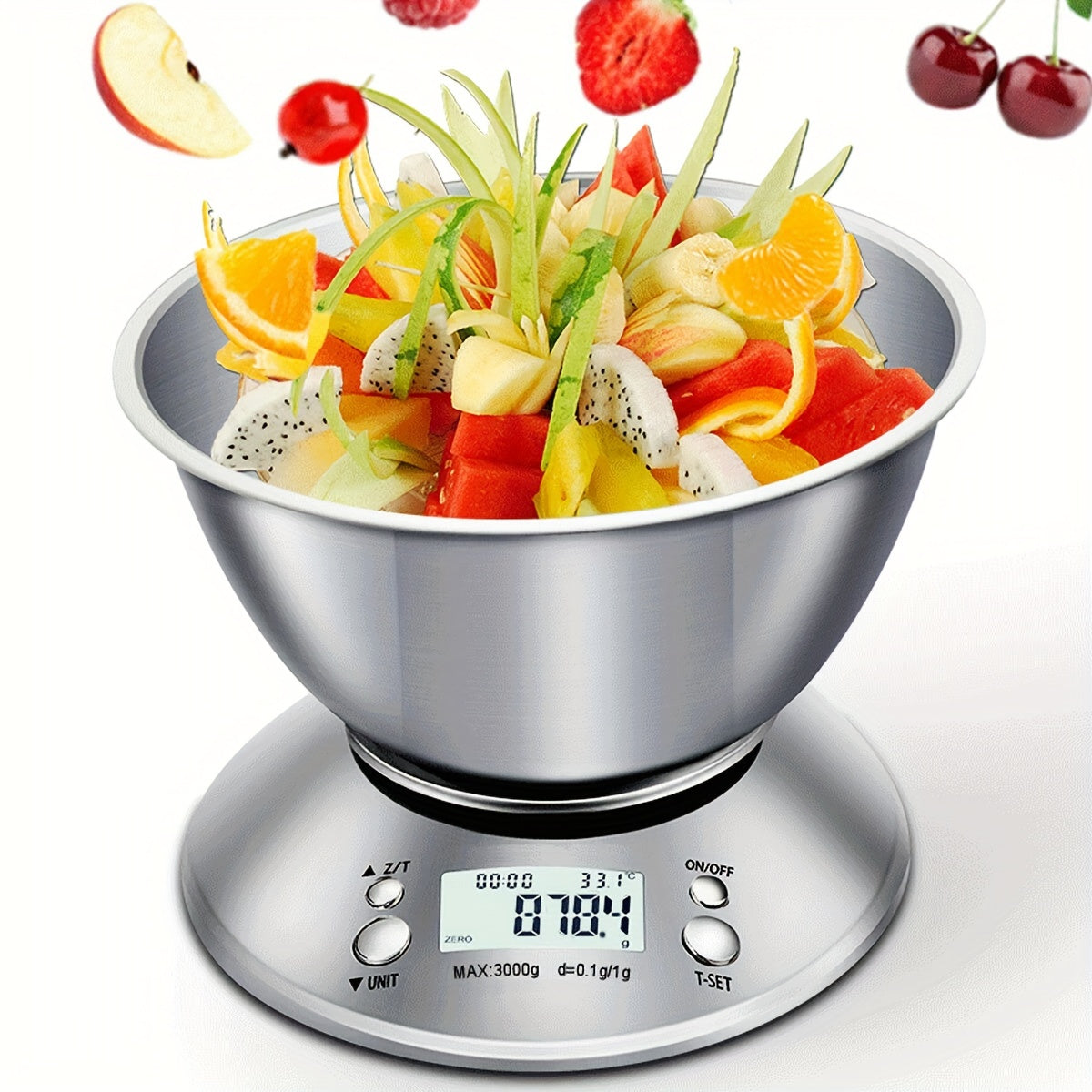 Digital Kitchen Scale with Stainless Steel Bowl – Precision with Temperature Sensor and Countdown Function for Baking and Cooking