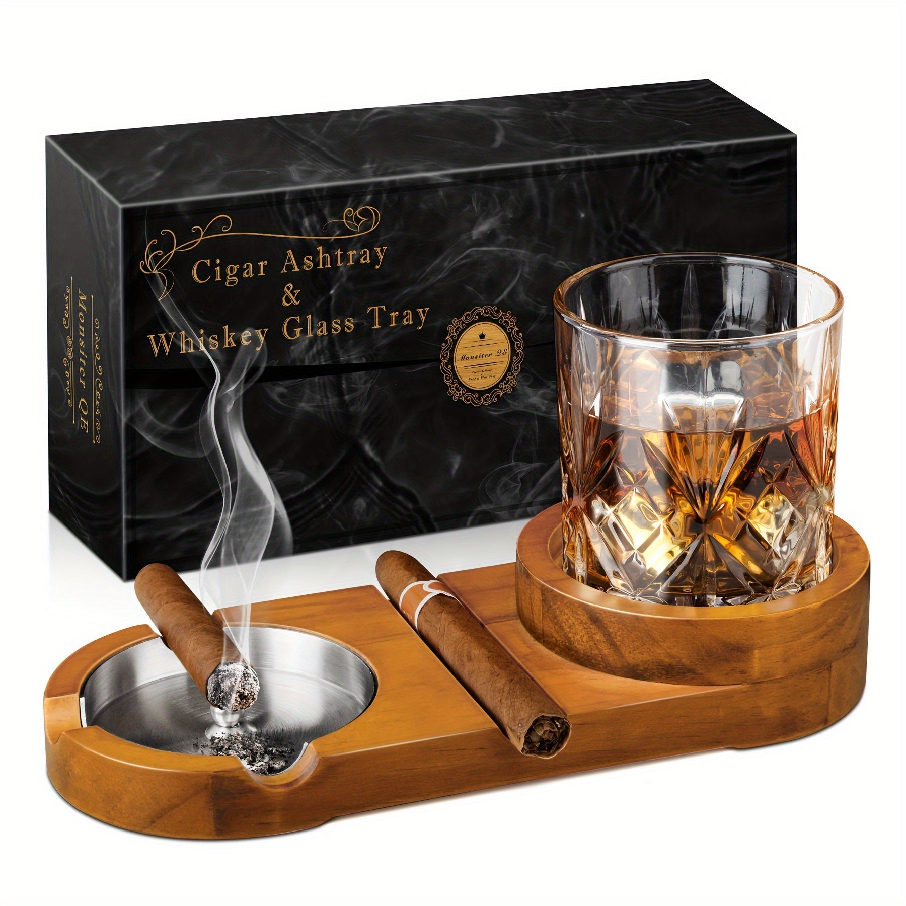 Creative Cigar Ashtray and Whiskey Glass Tray - The Perfect Father's Day Gift or Corporate Gift
