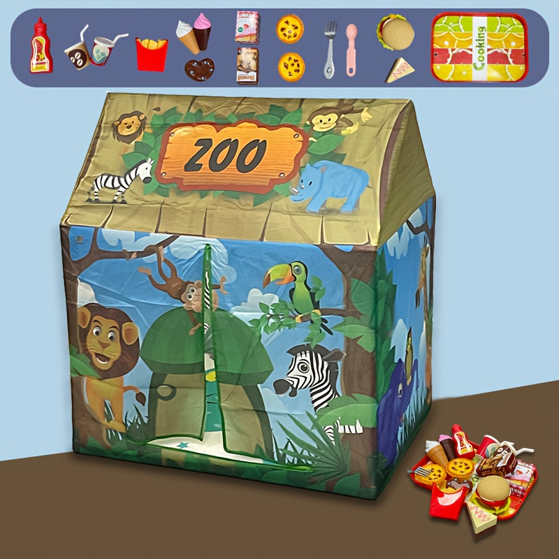 Jungle Play Tent for Children – With Zoo Decor and Toy Set