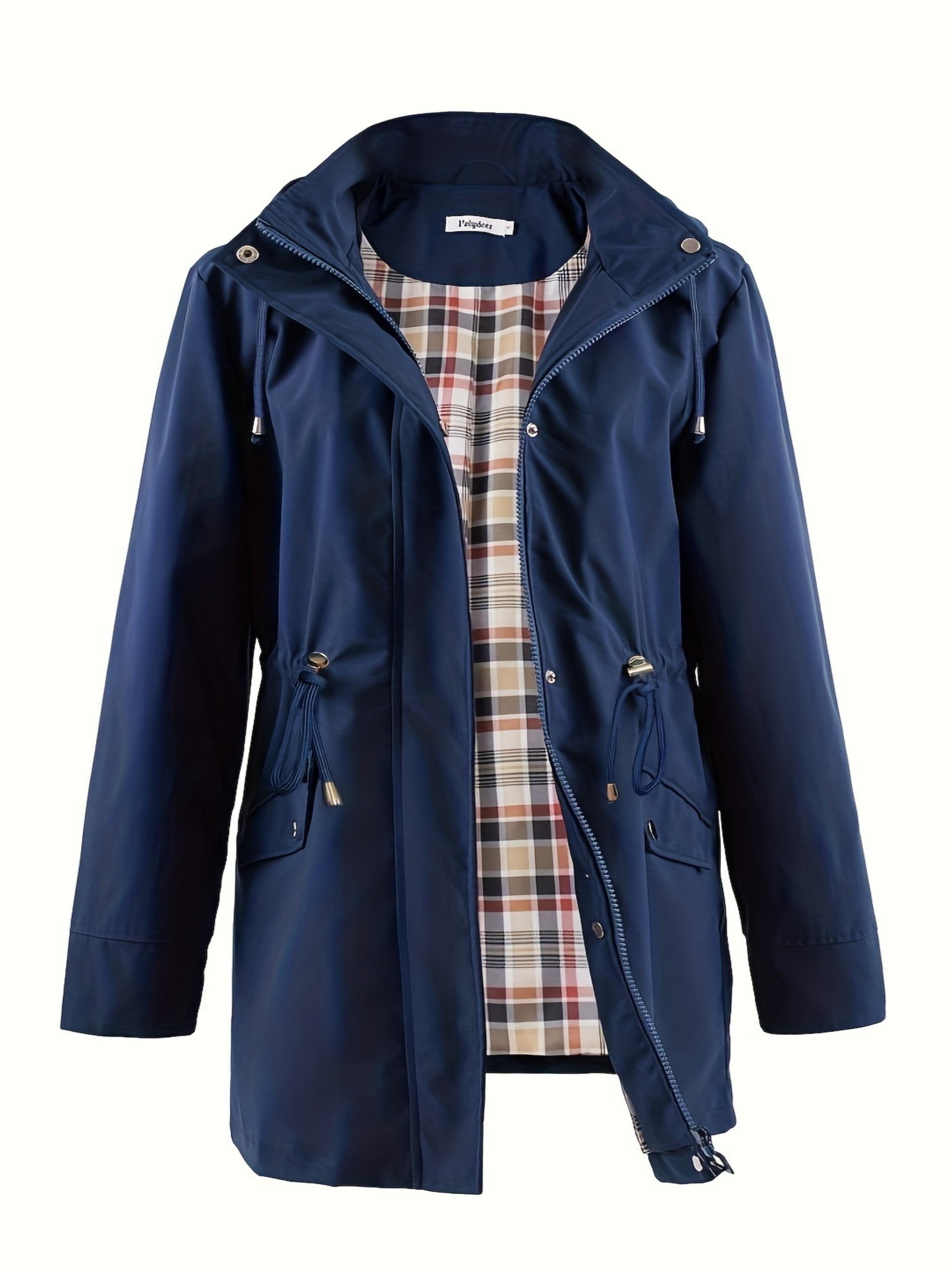Plus Size Padded Jacket with Hood and Drawstring – Casual and Comfortable for Autumn and Spring